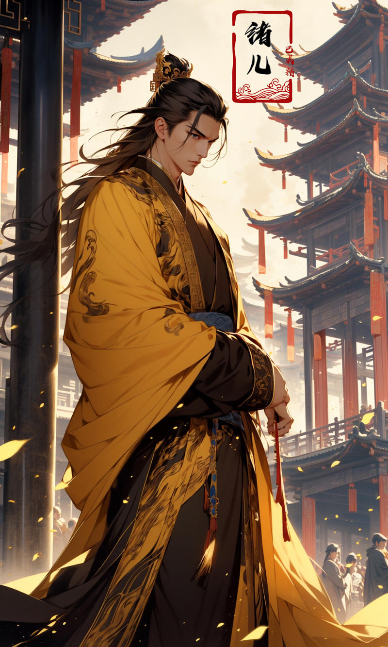 606247209521968579-535954093-Epic CG masterpiece, A Chinese Tang dynasty emperor,by guopei Wuxia,handsome, MAX Masculinity, straight crown, golden Taoist rob.jpg